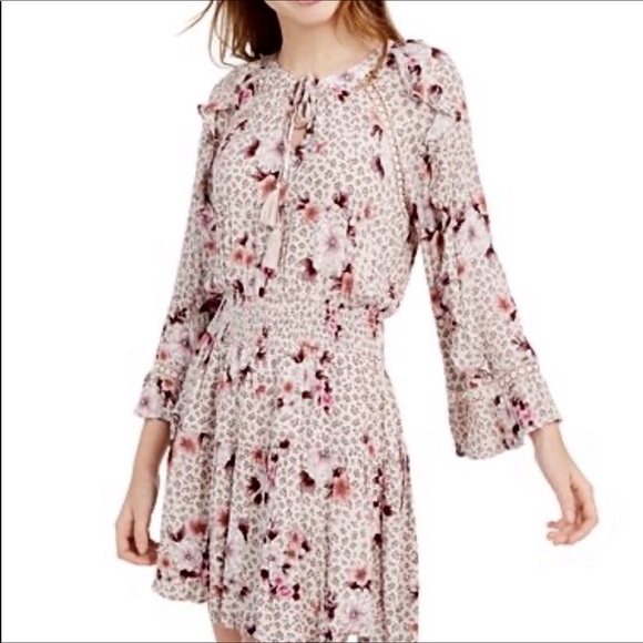 Juniors Ruffled Floral Print Boho Peasant Dress - Picture 1 of 5